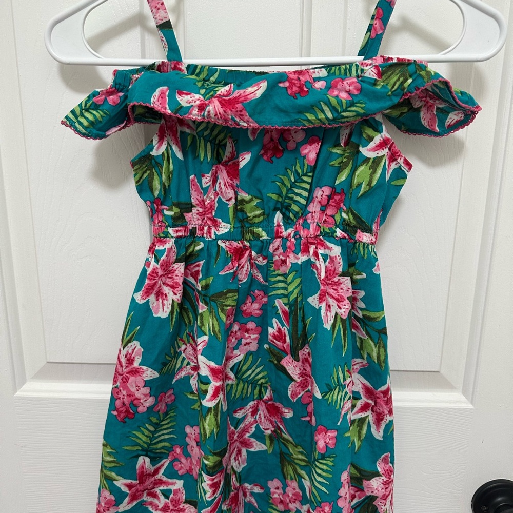 0176 Penny M Girls Teal Floral Off-Shoulder Sundress with Ruffle Trim size 5